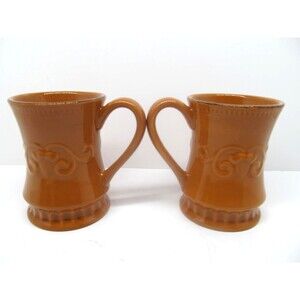 Demdaco Sapore  Deb Hrabik Set Of 2 Hand Painted orange Mugs 2004